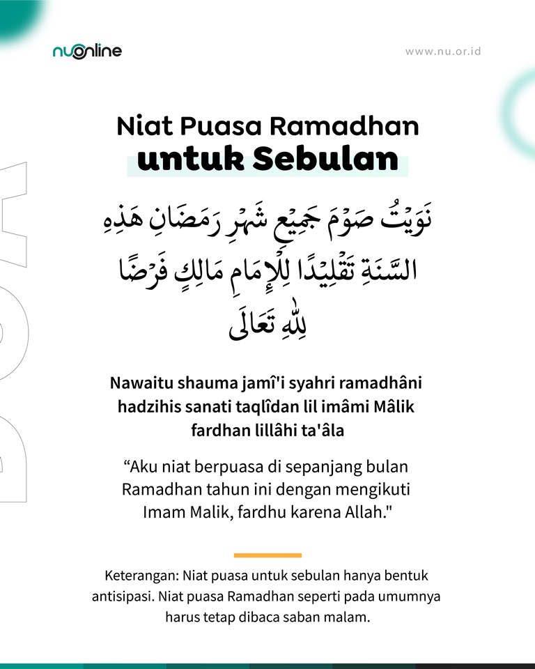 Niat Puasa Ramadhan Sebulan Penuh